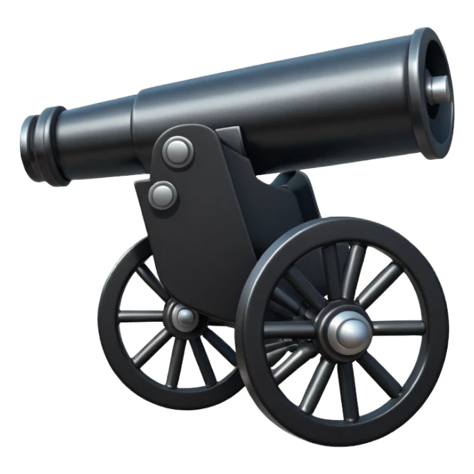A black shiny cannon at a 3/4 degree sticker