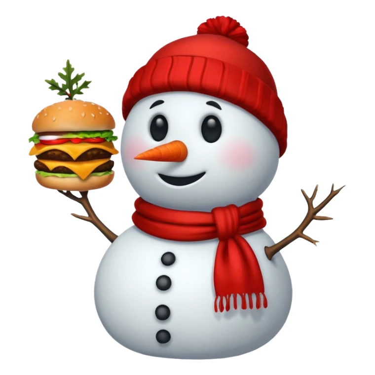 Snowman eating a cheeseburger sticker