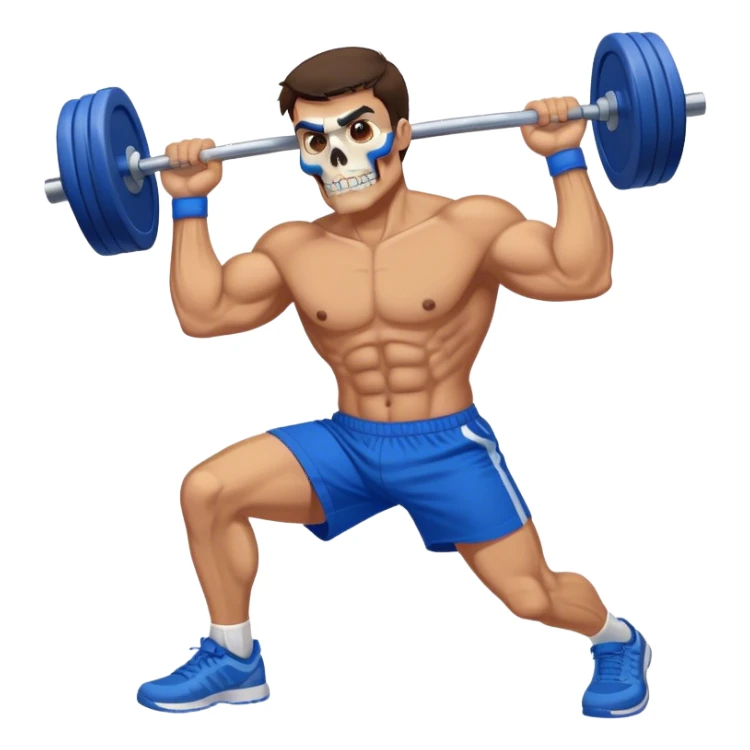 brunette buff man with blue shorts skull-crushers exercise sticker