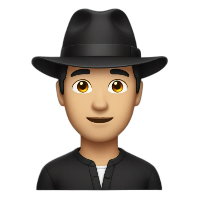 man with black hair and black hat sticker