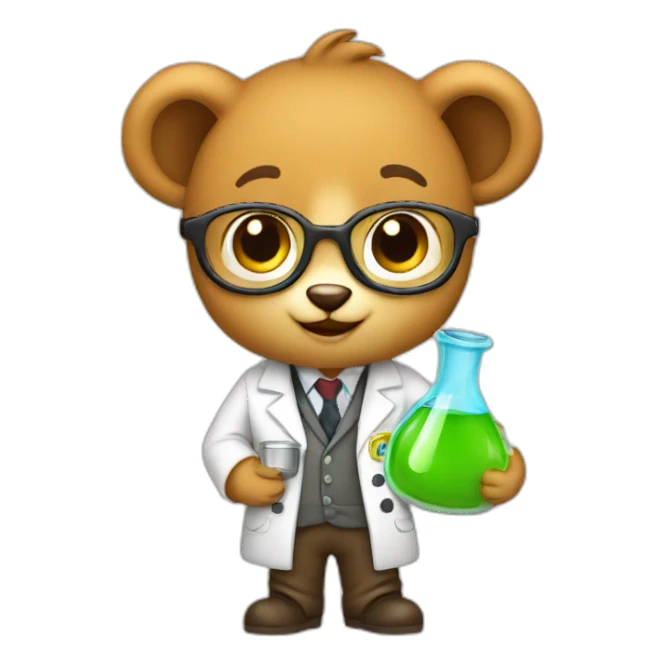Cute cub scientist holding a flask sticker