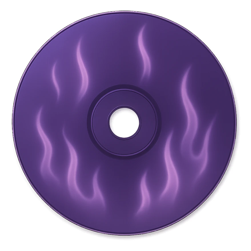 A minimalist CD disc with subtle pink flames, glowing effect, variation 2, color: purple sticker