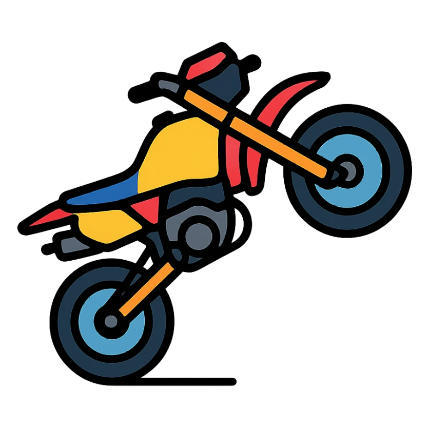 supermotard motorcycle performing a wheelie, colored icon sticker