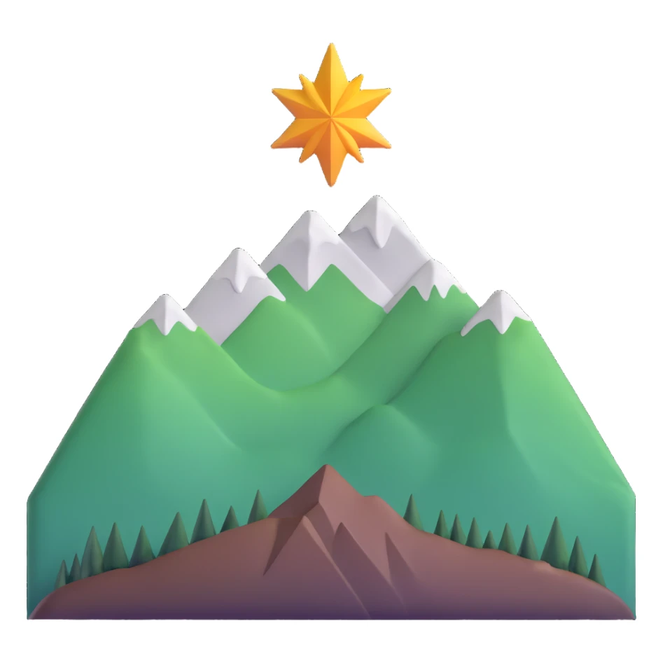 simple eight-pointed star with wide points, with only a basic mountain silhouette on it sticker