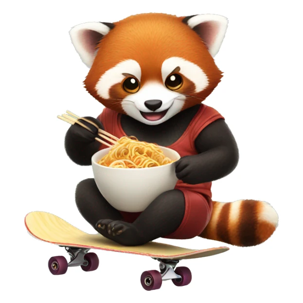 A red panda eating ramen while skateboarding  sticker