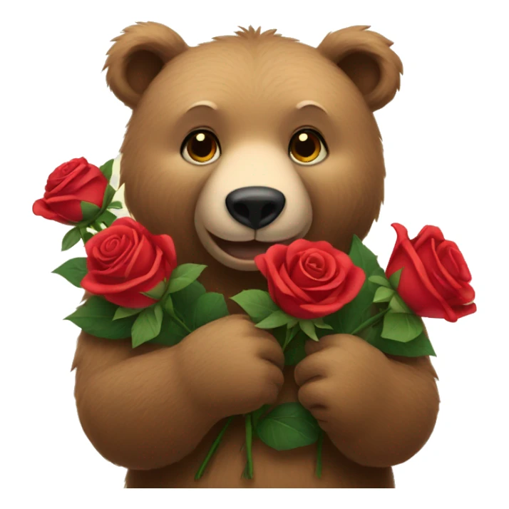 bear holding roses sticker