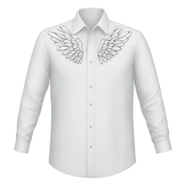 white shirt with wings on the front sticker