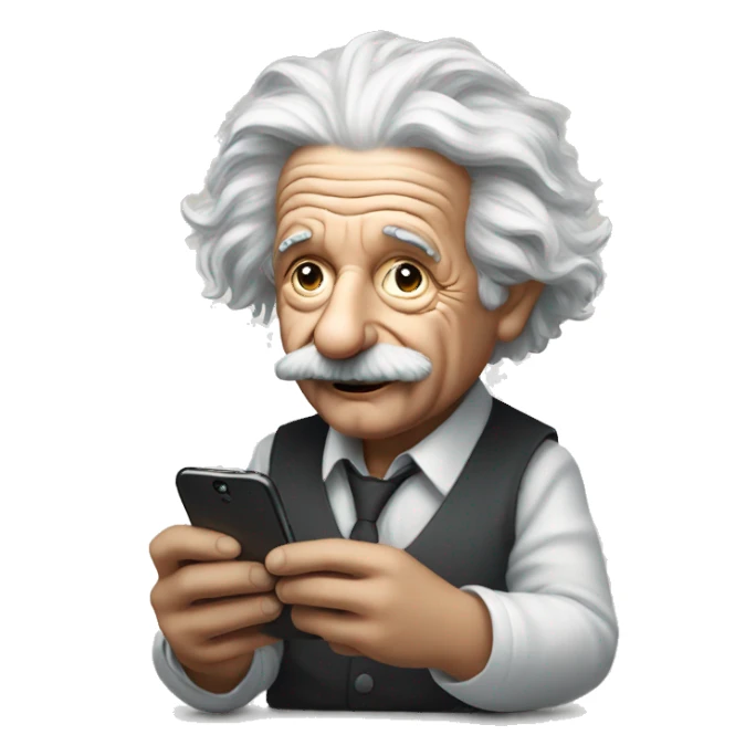 Albert Einstein holds a cell phone in his hands sticker