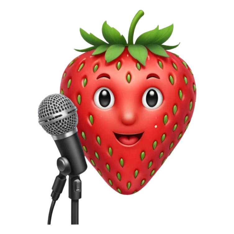 A strawberry holding mic sticker