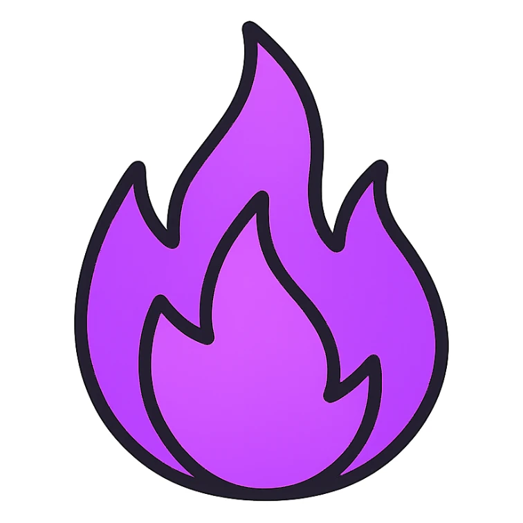 vibrant purple gradient flame, glowing effect sticker