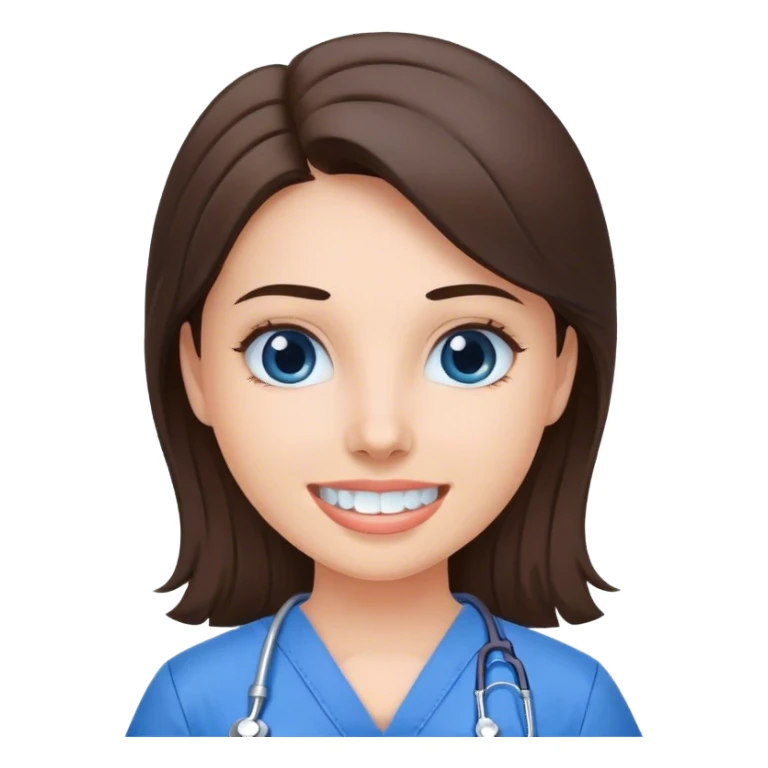 Brunette dental assistant in blue scrub without stethoscope  sticker