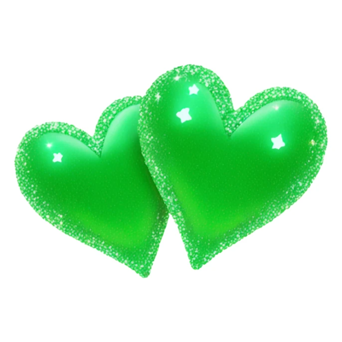 Three small green hearts with sparkles sticker