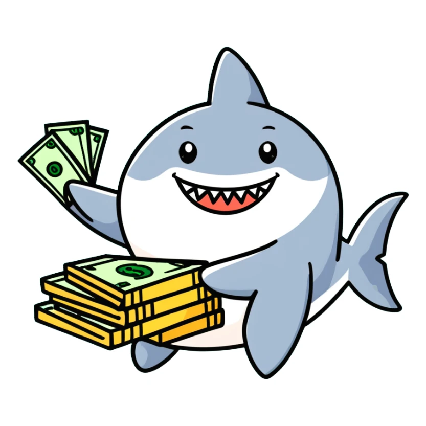 Shark smiling with a stack of money  sticker
