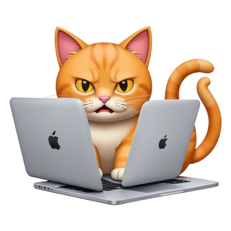 yellow angry-looking cat and Mac book sticker