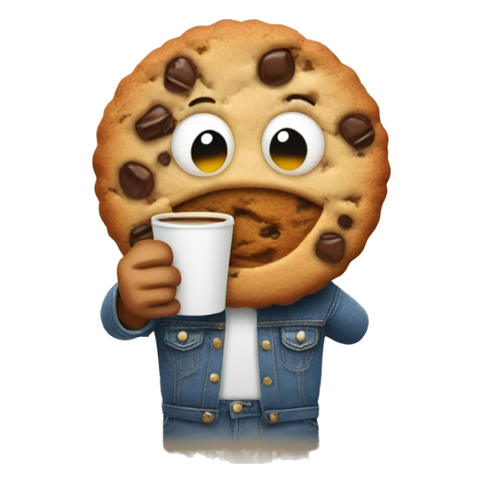 cookie wearing jeans holding coffee sticker