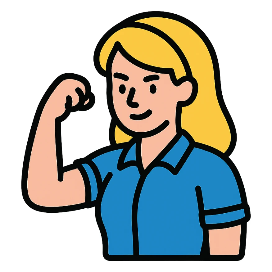 strong blond woman flexing sticker