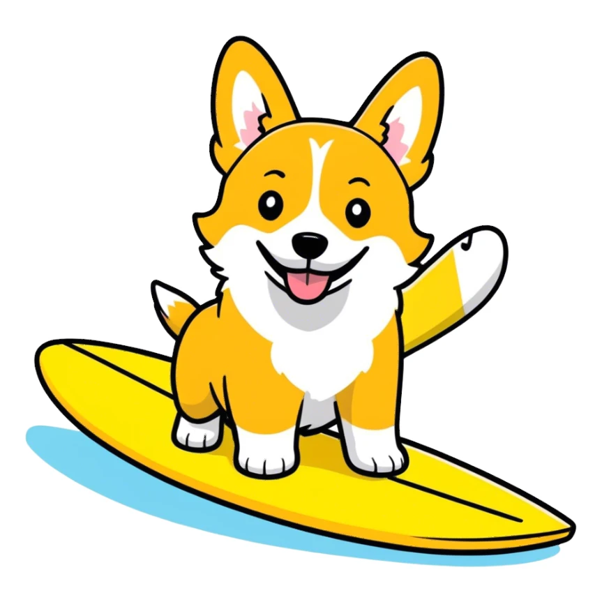 Corgi on a surfboard  sticker