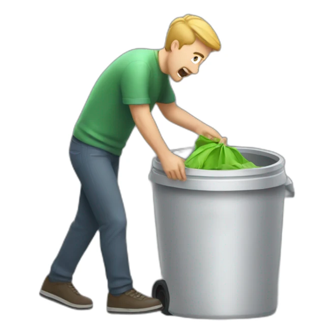 sketchy man throwing garbage into the trash can sticker
