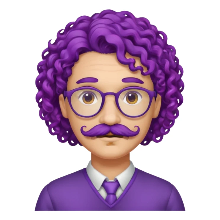 mustached curly purple haired earringed dpectacled sticker