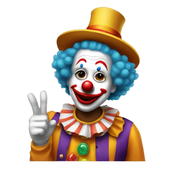 Clown doing a duckface and a peace sign sticker