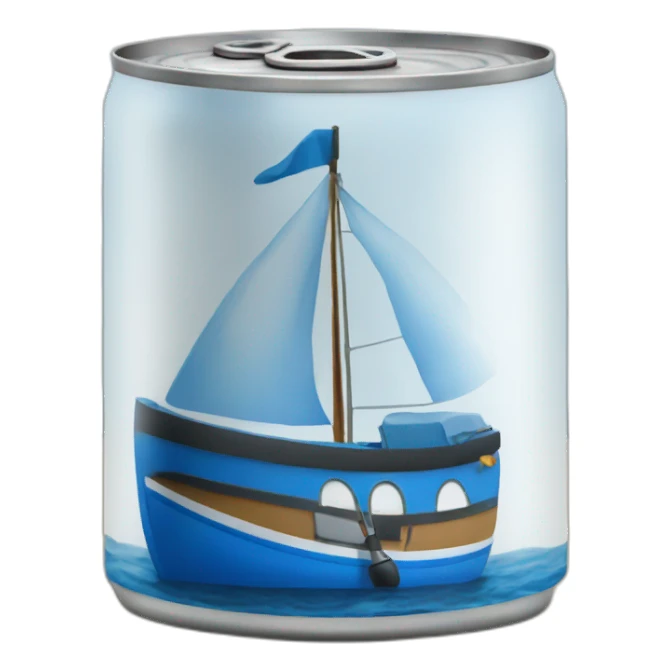a realistic can with a blue boat sticker