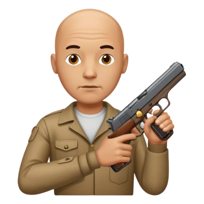 bald man holding a pistol sticker