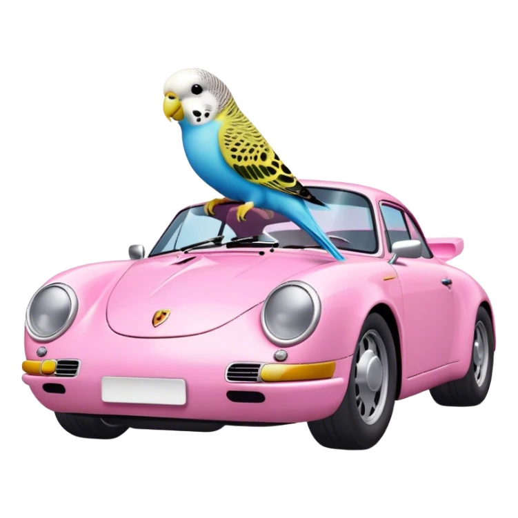 budgie on pink porsche cute sticker