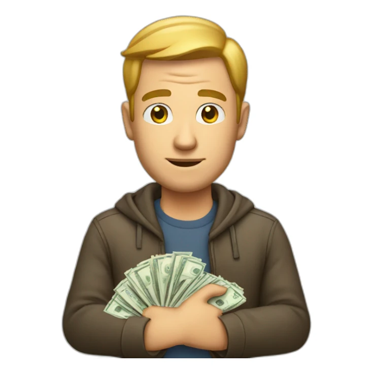 the white man holding the money sticker