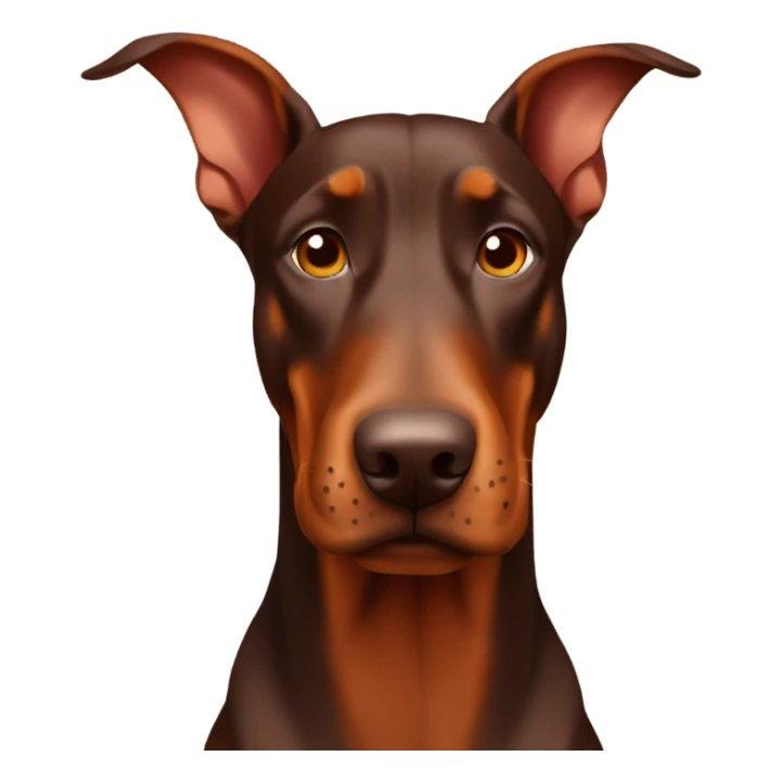 Red and brown Doberman without cropped ears face facing front happy expression  sticker