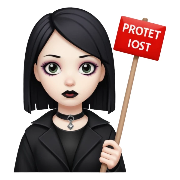 goth woman with protest sign sticker