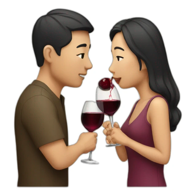asian couple drinking wine sticker