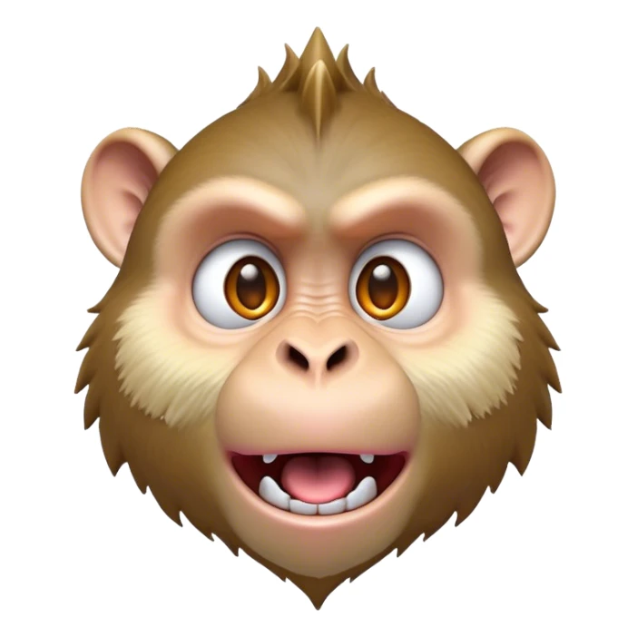 Cinematic Comical Macaque Portrait Emoji, Head tilted dramatically with an exaggerated, shocked expression and a raised eyebrow, featuring a lively, nimble build with spiky fur and wide, comically expressive eyes, Simplified yet hilariously animated features, highly detailed, glowing with a slightly sassy, vibrant glow, high shine, dramatic yet playful, stylized with an air of cheeky primate attitude, soft glowing outline, capturing the essence of a meme-worthy macaque that looks ready to deliver a playful side-eye into viral fame! sticker