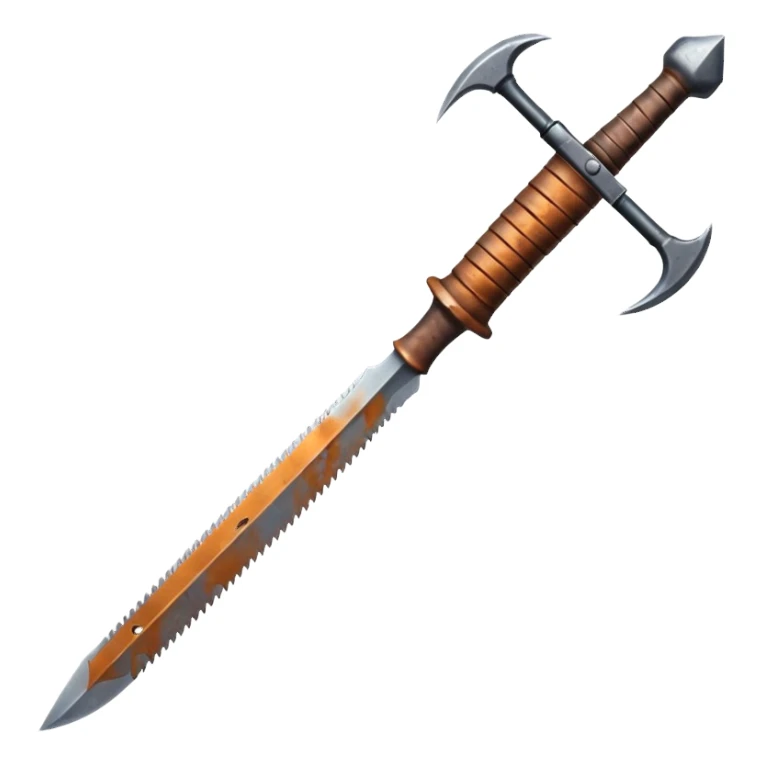 Broken rusty sword — cracked edge, worn grip sticker