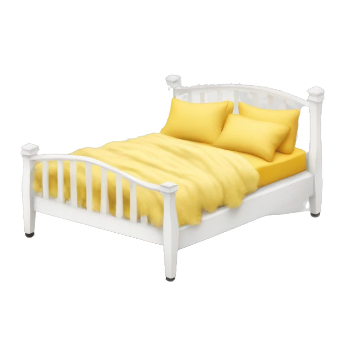 white bed frame with Cozy, messy, fluffy bed yellow blanket sticker