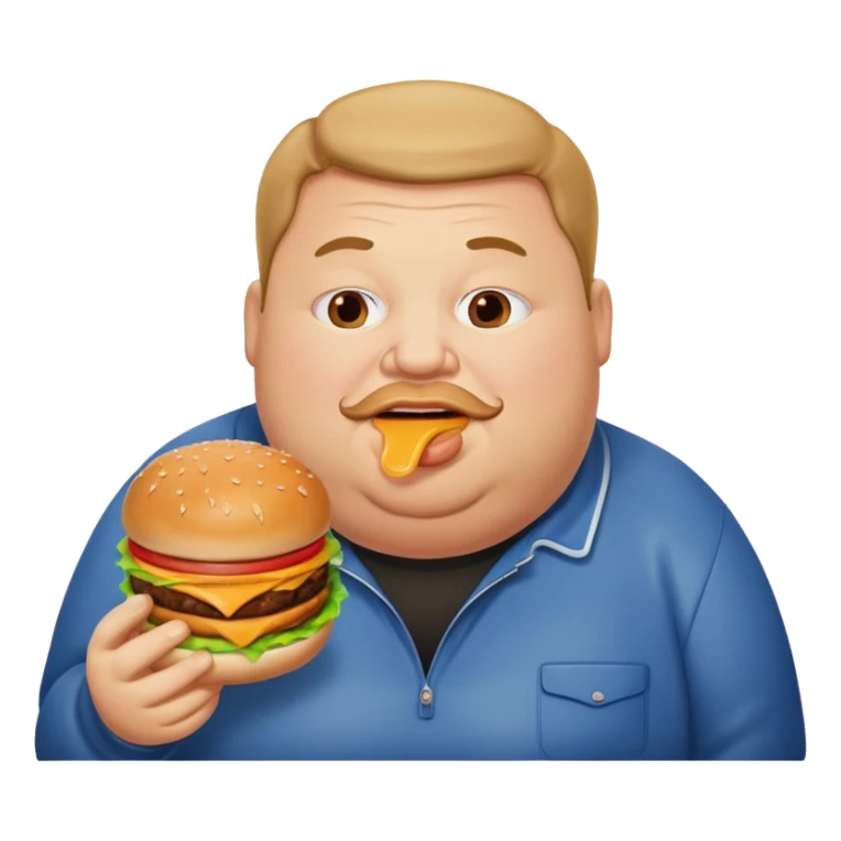 fat man with a burger sticker