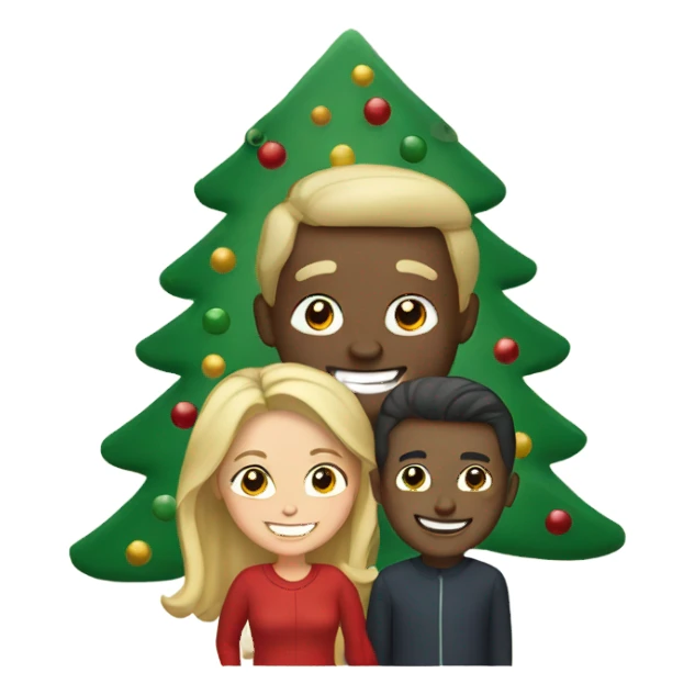 Couple smiling by christmas tree sticker