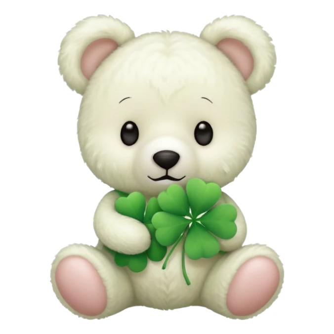 White Teddy with four-leaf clover sticker