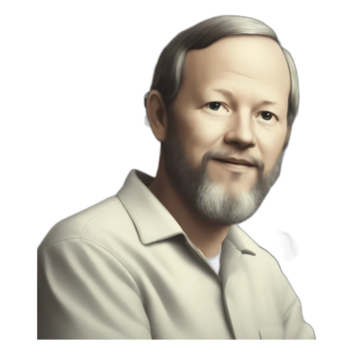 Dennis Ritchie sitting at a PDP-11 sticker