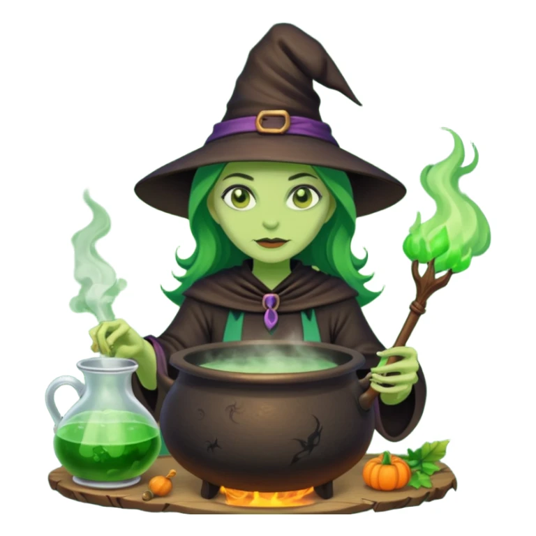 green witch cooking potion sticker