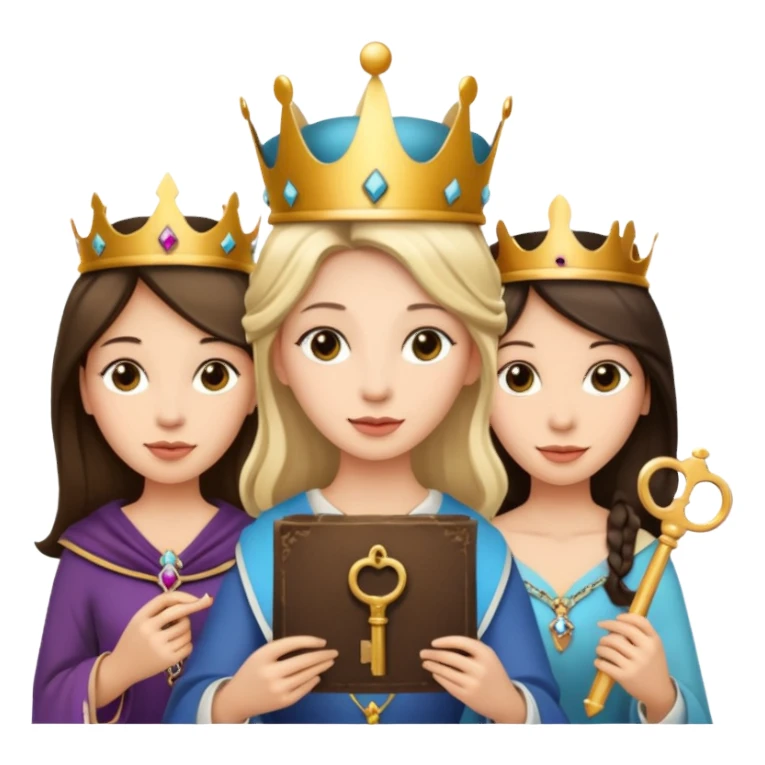Three womenone with a key, one  sticker