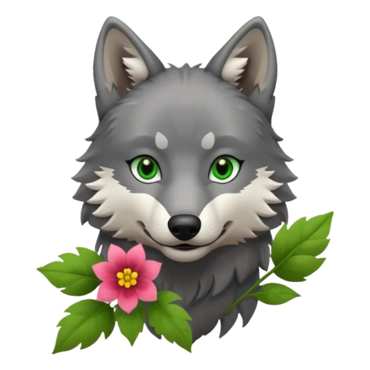 wolf holds flower sticker