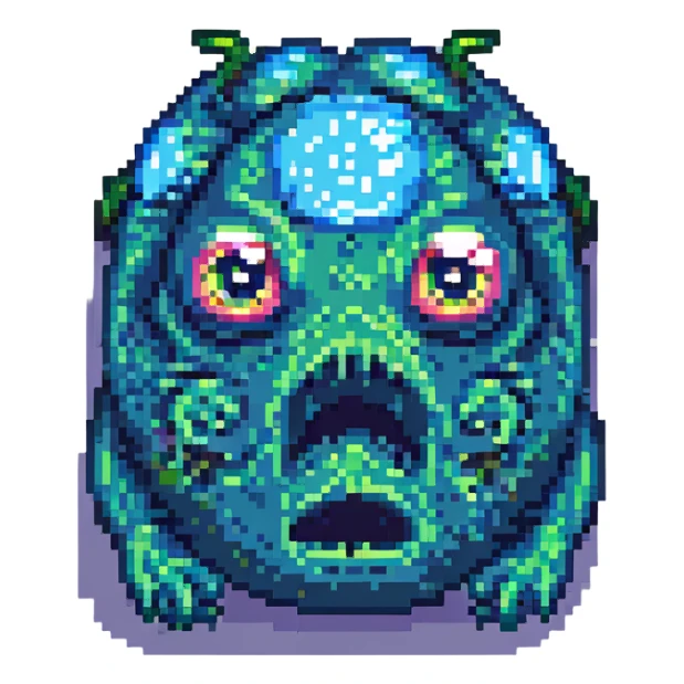 slime monster pixel art with big eyes sticker