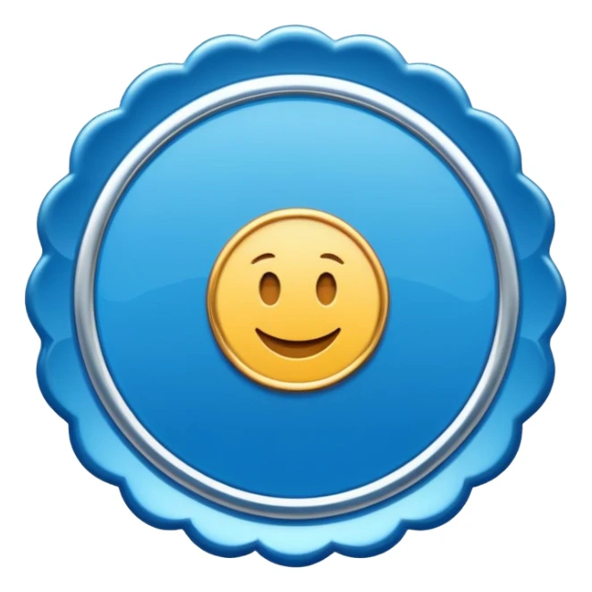 A blue scalloped circle with a verified thing sticker