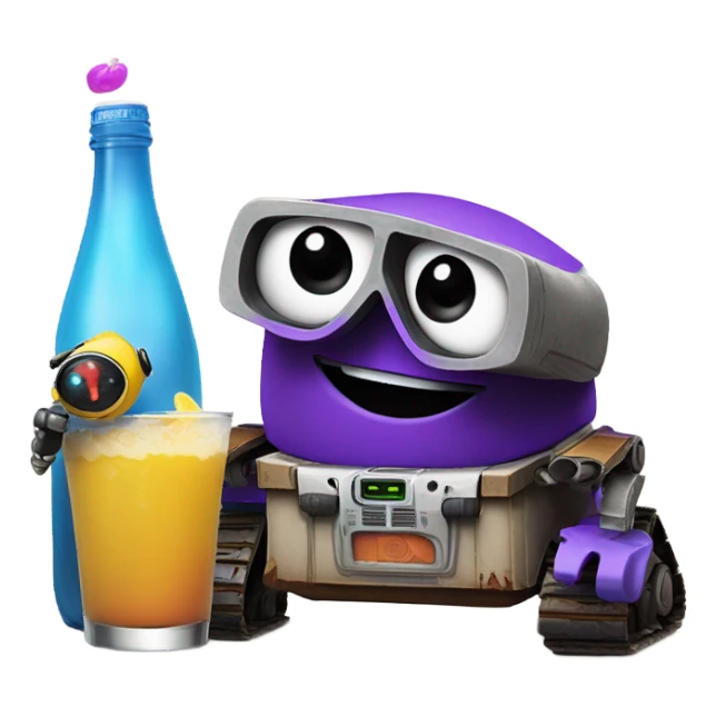 grimace getting drunk with wall-e sticker
