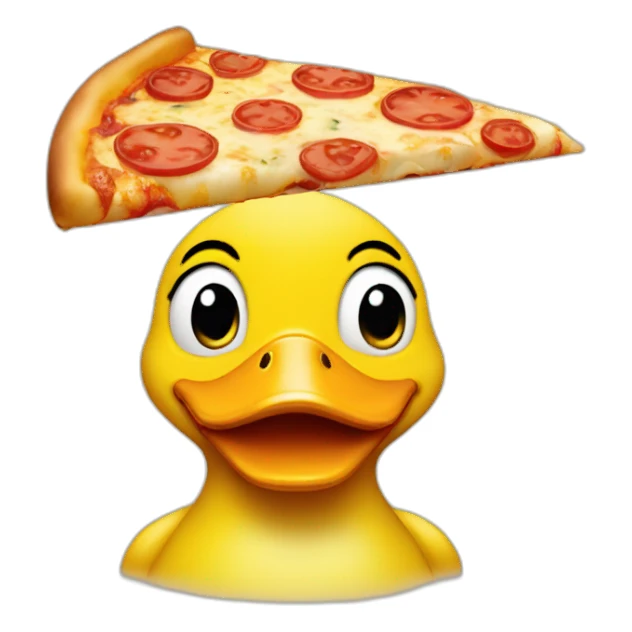 yellow duck frontal face holding pizza sticker