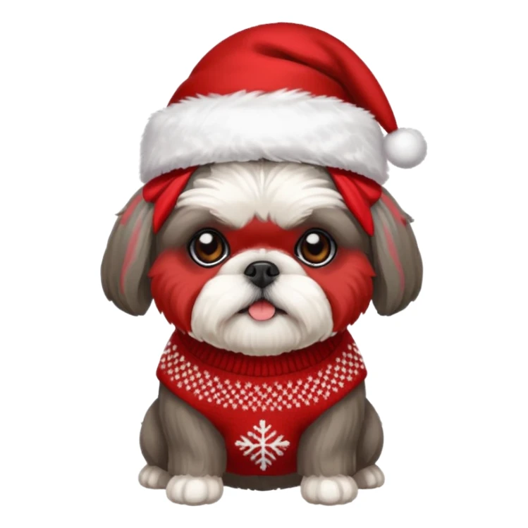 dark grey shih tzu christmas sweater and hat sticker