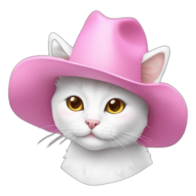 white cat with pink cowboy hat sticker