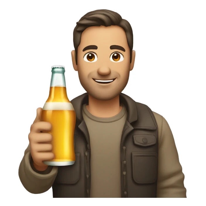 a man holding a beer bottle sticker