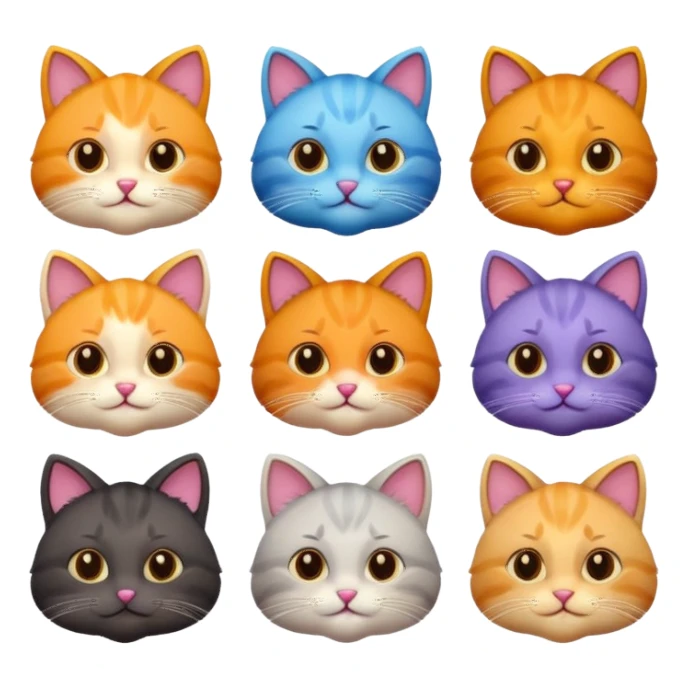 6 cats with different coloured coats sticker