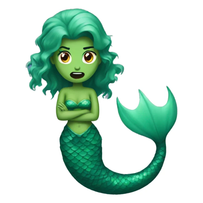 angry mermaid green sticker